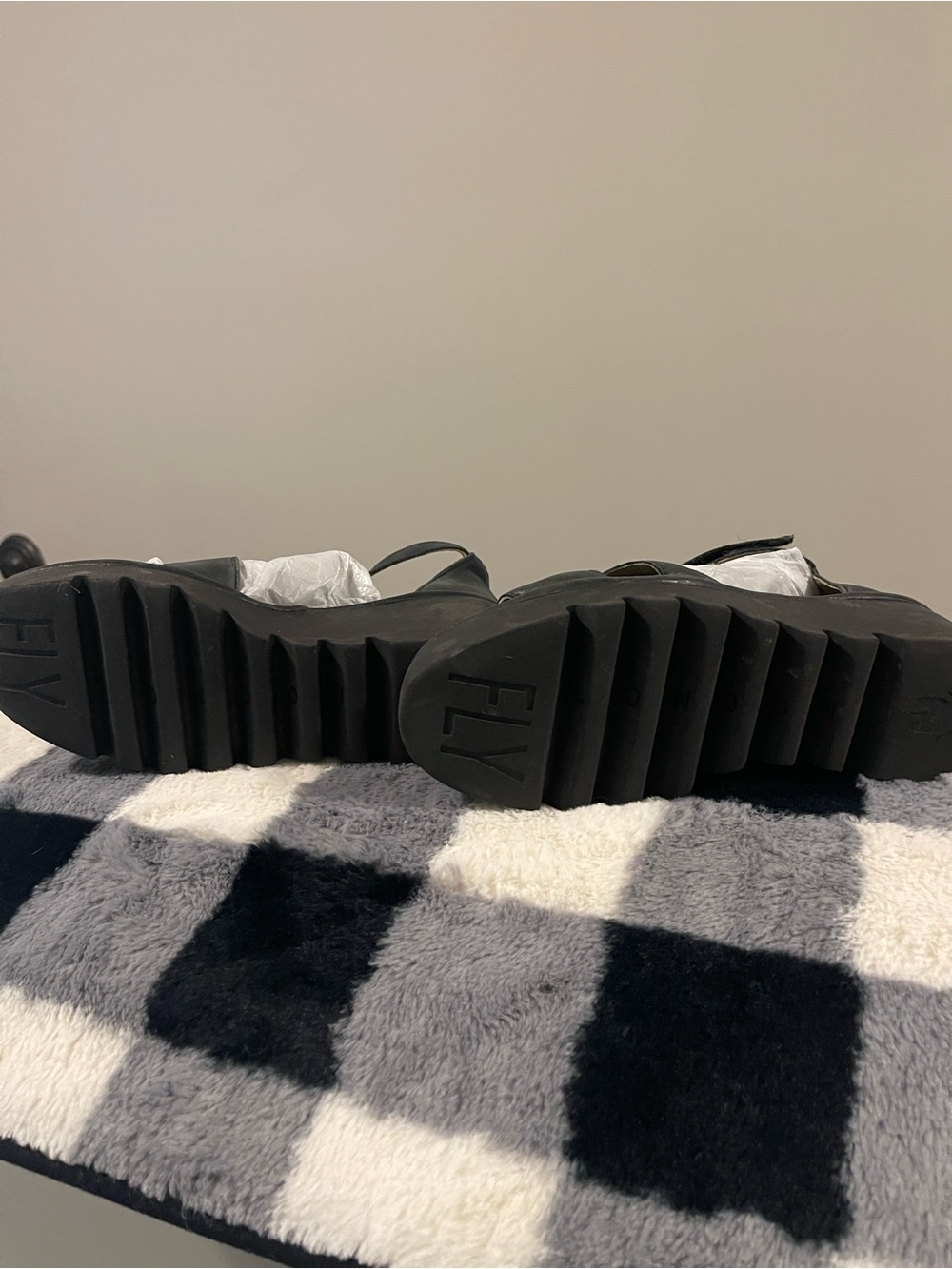 Fly London Black Leather Platform Ankle-Strap Sandals - Picture 6 of 11